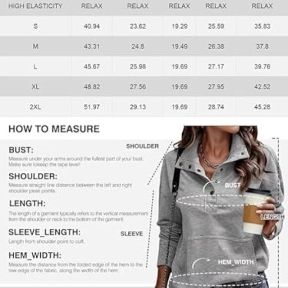 Women's Casual Long Sleeve Sweatshirt -Lightweight, Buttoned, Loose Pullover Top - Picture 5 of 5